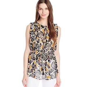 LUCKY BRAND Floral Blouse w/ Style Options Black Cream Mustard Yellow XS